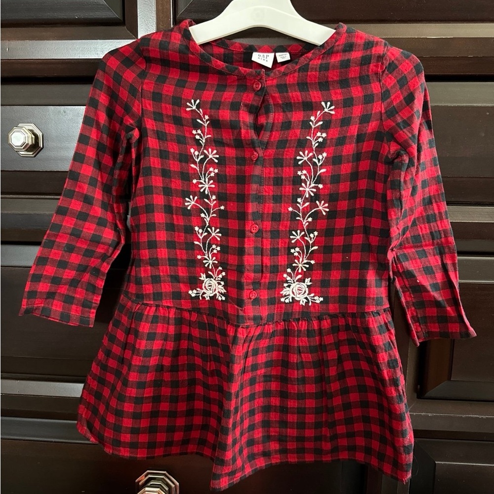 Gap Kids Embroidered Plaid Dress